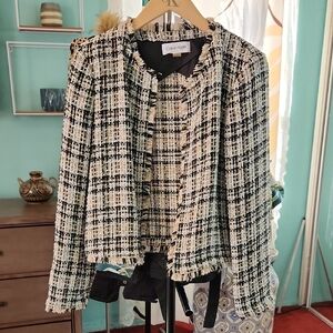 Calvin Klein Women's Black and Cream Tweed Blazer